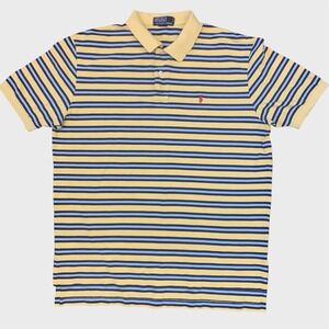 Vintage Polo Ralph Lauren Polo Shirt Men's‎ XL Yellow Stripe Red Pony USA 90s